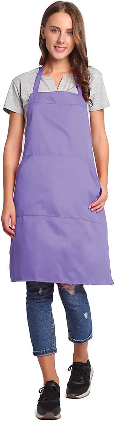 BIGHAS Adjustable Bib Apron with Long Ties for Women Men 18 Colors Chef Kitchen Cooking