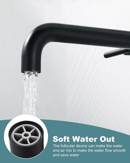 WOWOW Wall Mount Tub Filler: Matte Black Tub Faucet High Flow Two Handles Solid Brass, Long Spout Reach, Bathroom Bathtub Faucets with 2 Handles Tub Faucet with Brass Rough in Valve Included