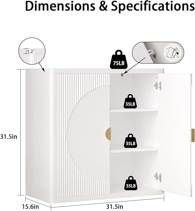 Modern Kitchen Sideboard with Storage, 31.5" Buffet Cabinet with 3 Adjustable Shelves and 2 Doors for Dining Room, Living Room, Hallway & Coffee Bar (White)