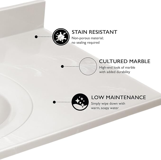 Design House Cultured Marble Vanity Top, 49 in W x 22 in D, Integrated 4 in Centerset Oval Sink & Backsplash, Ivory Swirl, 586347