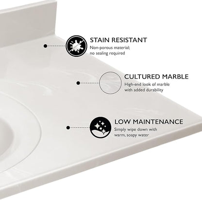 Design House Cultured Marble Vanity Top, 49 in W x 22 in D, Integrated 4 in Centerset Oval Sink & Backsplash, Ivory Swirl, 586347