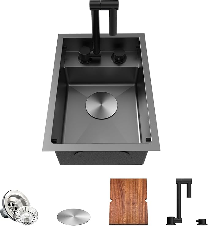 TORVA RV Sink, 12 x 17 Inch Undermount Bar Sink Premium Stainless Steel RV Kitchen Sinks with Hideaway Faucet, Dark Grey