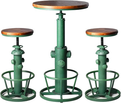 LOKKHAN Industrial Bar Table 38.6"-48.4" Height Adjustable Swivel Round Wood Tabletop 23.7" Dia, Kitchen Dining Office Coffee Bistro Pub Table (Aged Green)