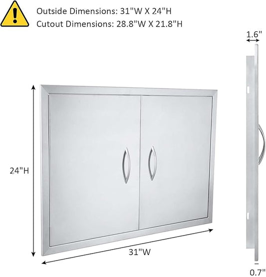 JIE JIN 31" W X 24" H Outdoor Kitchen Doors Double Doors Thickened 304 Brushed Stainless Steel BBQ Access Door BBQ Island Doors Outdoor Kitchen Accessories Door for Outdoor Kitchen BBQ Island
