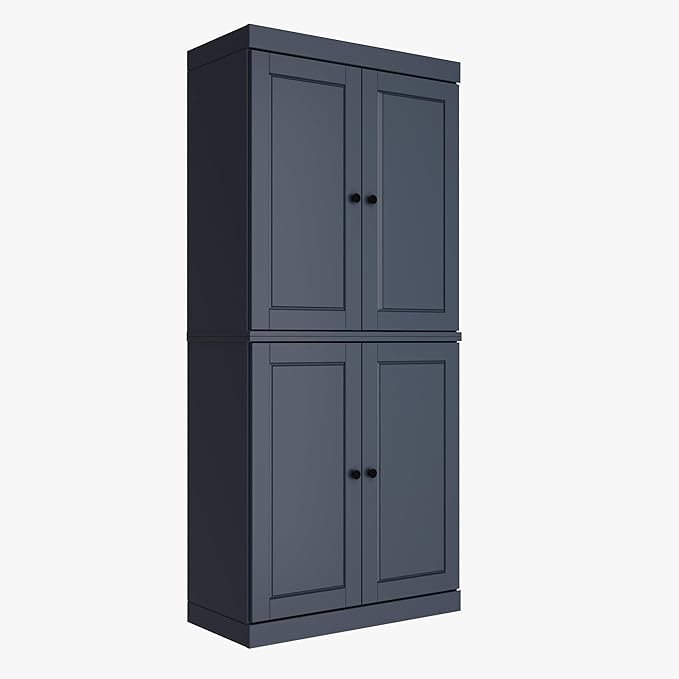Palace Imports Solid Wood Kitchen Pantry Cabinet - 71.5" Tall x 32" Wide - Wooden Storage Cabinet with 4 Doors & Adjustable Shelves, Antique Blue, 100% Renewable Eco-Friendly Wood, Made in Brazil