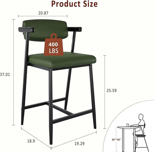 GarveeHome Counter Height Bar Stools Set of 8 with Armrests, 26" Upholstered 8pcs Tall Bar Stools Set, Long Backrest & Extra Thick Cushion, Modern High Barstools for Kitchen Island, Pub, Rustic Green