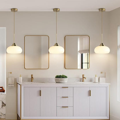KCO Lighting White and Gold Pendant Light Milk Glass Hanging Light Fixtures Small Dome Pendant Light Brass Pendant Lighting