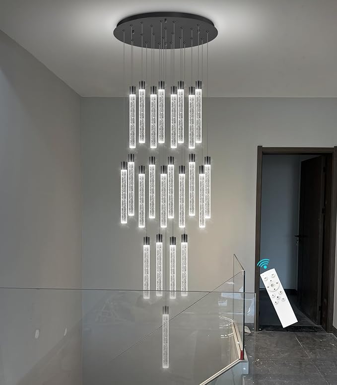 23-Light Long Large Modern Led Crystal Chandeliers Modern Spiral Chandeliers High Ceilings Chandelier for Staircase Foyer Black