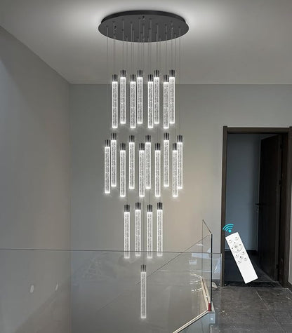 23-Light Long Large Modern Led Crystal Chandeliers Modern Spiral Chandeliers High Ceilings Chandelier for Staircase Foyer Black