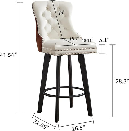 Modern Swivel Bar Stools Velvet Button Tufted Bar Stools Rivet Trim Bar Stools for Kitchen Island,Bistro, with Metal Pull Ring Sturdy Footrest Large Backrest for Home Bar