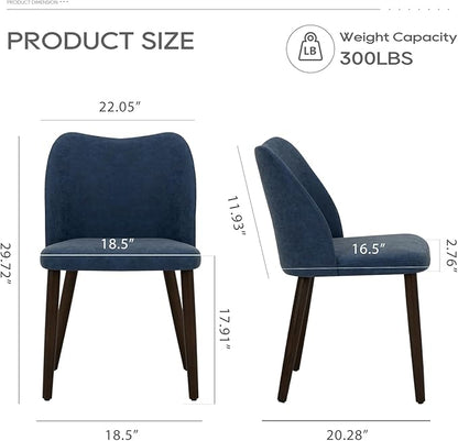 COLAMY Upholstered Dining Chairs Set of 2, Modern PU Leather Dining Room Kitchen Side Chair with Padded Seat and Wood Legs Restaurant/Cafe, Blue