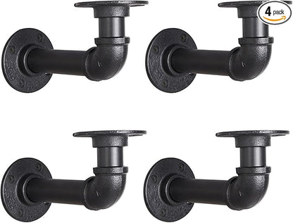 Industrial L Pipe Shelf Brackets for 6-12 in Depth Wood,Heavy-Duty 3/4" Iron,Wall Mount Floating Shelf Bracket L Metal Pipe Shelving Brackets for Wood-Black DIY Pipe Shelves(5.5*3.1 Inch 4 Pack)