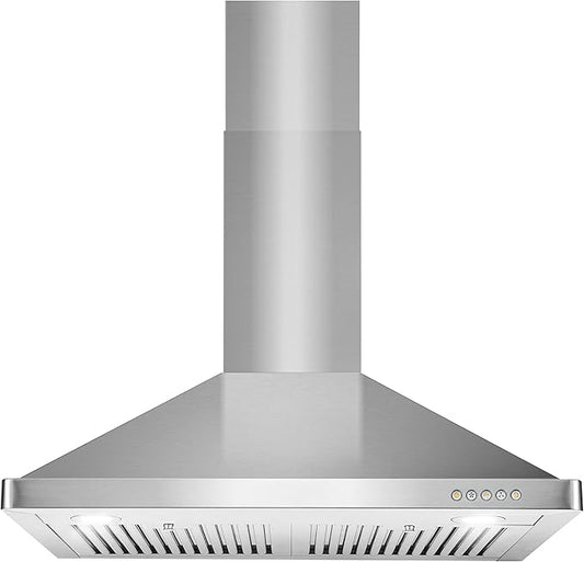 COSMO COS-63175 30 in. Vista Collection 380 CFM Ducted Wall Mount Range Hood, Button Controls, LED Lights, Stainless Steel