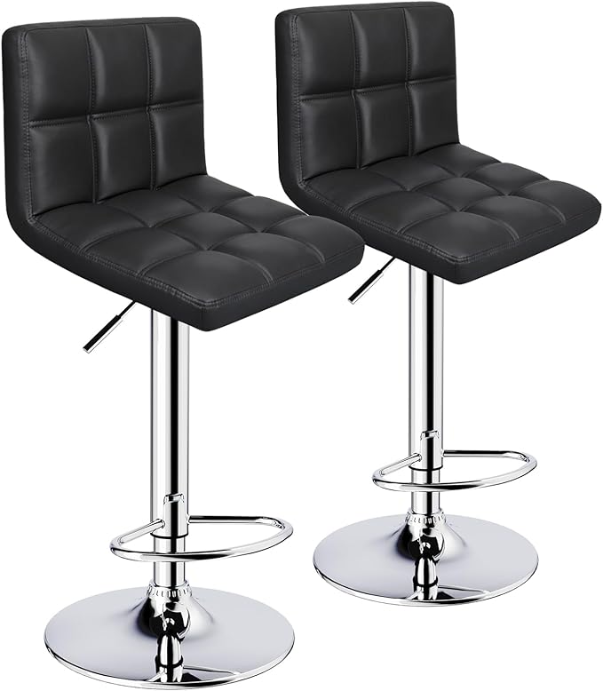 ERGOSEAT 6-Squares Back with Double Needle Adjustable Bar Stools, Set of 2, Black