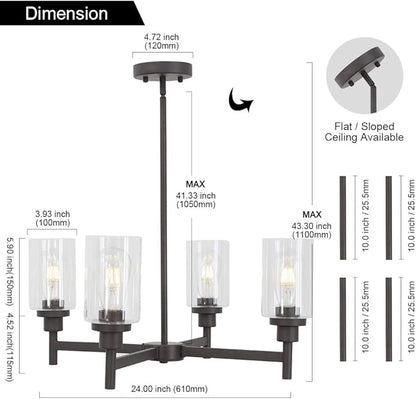 VINLUZ 4 Light Pendant Chandelier Modern Metal Lighting Oil Rubbed Bronze Industrial Ceiling Lighting Fixture for Dining Room Kitchen Living Room