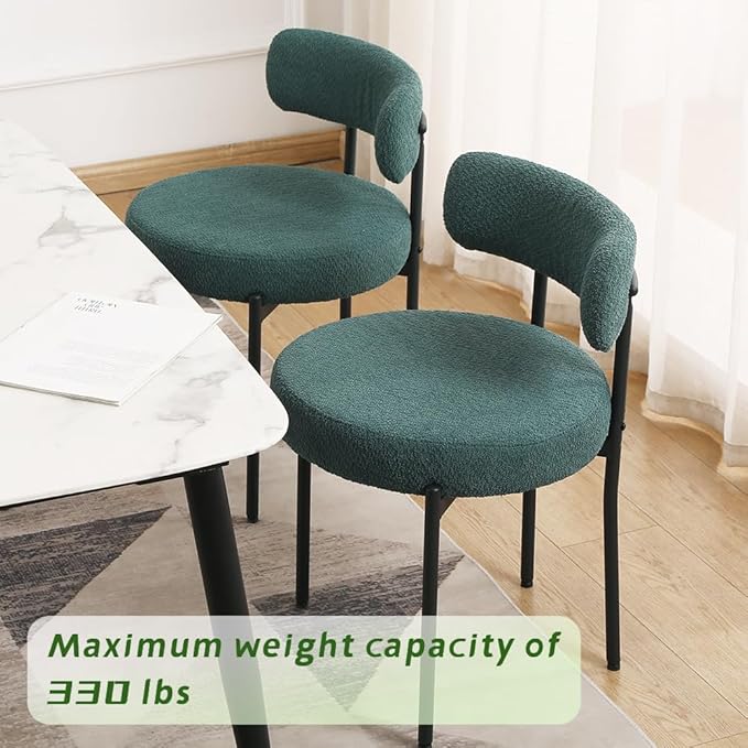 EDWELL Dining Chairs Set of 6, Modern Upholstered Dining Room Chairs with Black Metal Legs, Green Curved Backrest Kitchen Chair for Dining Room, Living Room