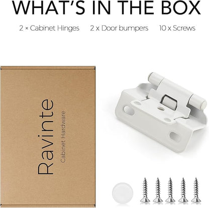 Ravinte 2 Pack 1 Pairs Semi-Overlay 1/2 inch Self-Closing Face Frame Cabinet Hinges White Half Wrap-Around Kitchen Cabinet Door Hinges Face Mount Cabinet Hardware