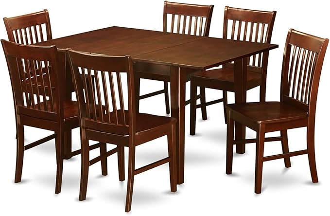 HomeStock 7 Piece Dining Table Set Consist of a Rectangle Dining Room Table with Leaf and 6 Wooden Seat Chairs, 32x60 Inch, Mahogany