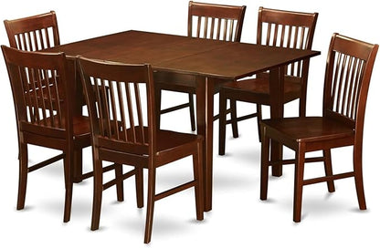 HomeStock 7 Piece Dining Table Set Consist of a Rectangle Dining Room Table with Leaf and 6 Wooden Seat Chairs, 32x60 Inch, Mahogany