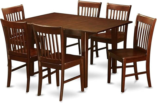 HomeStock 7 Piece Dining Table Set Consist of a Rectangle Dining Room Table with Leaf and 6 Wooden Seat Chairs, 32x60 Inch, Mahogany