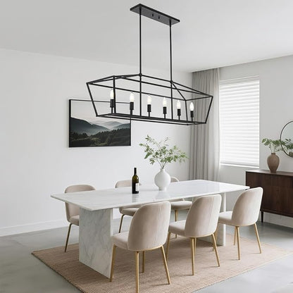BONLICHT 6 Light Farmhouse Chandelier Black Modern Linear Kitchen Island Lights Industrial Vintage Candle-Style Dining Room Lighting Fixture Hanging Foyer Ceiling Lights with Adjustable Rods,E12 Base