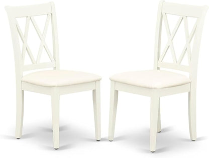 East West Furniture CLC-LWH-C Clarksville Kitchen Dining Chairs - Linen Fabric Upholstered Wood Chairs, Set of 2, Linen White