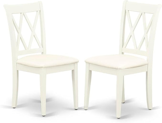 East West Furniture CLC-LWH-C Clarksville Kitchen Dining Chairs - Linen Fabric Upholstered Wood Chairs, Set of 2, Linen White