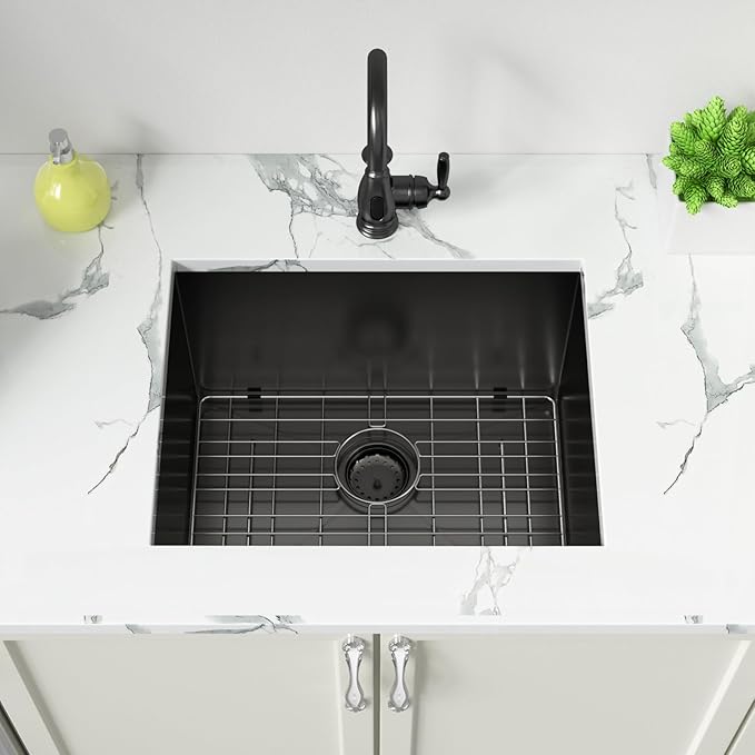 Sarlai Black Undermount Laundry Sink 23 Inch - 13 Inch Deep Undermount Laundry Utility Gunmetal Black Sink Single Bowl Kitchen Sinks 16 Gauge Stainless Steel Laundry Tub Sinks Basin 23"x18"x13"