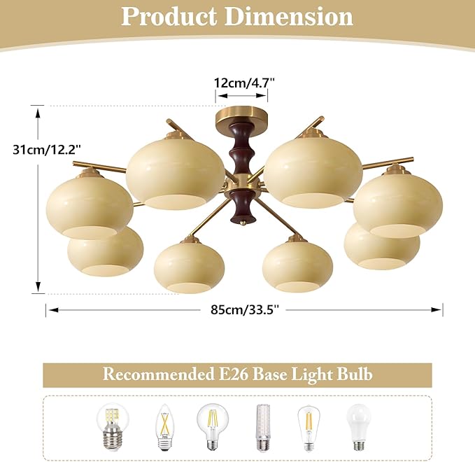 KCO Lighting Brass Dining Room Ceiling Light Fixture Gold Wood Chandelier Retro Sputnik Ceiling Light Fixture Large Farmhouse Entry Light Fixtures