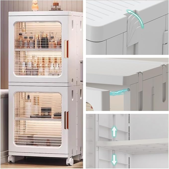 2 Layer Bathroom Storage Cabinet with Wheels and Shelf Plastic Thin Cabinets for Narrow Spaces Small Space Saver for Bathroom Laundry Living Room Beside Toilet Organization