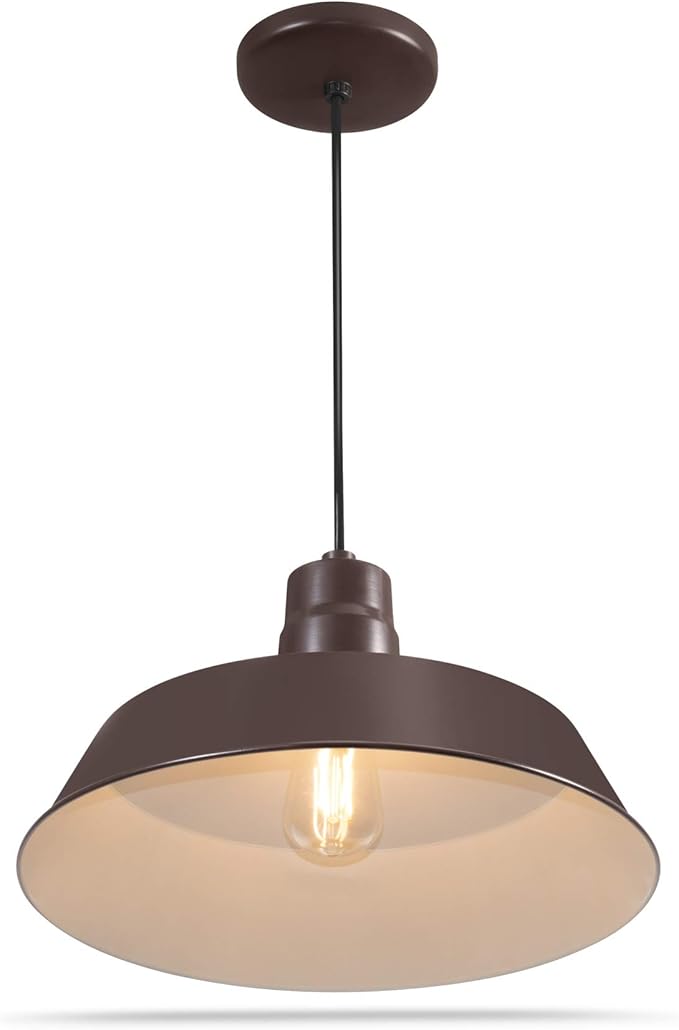14-inch Architectural Bronze Pendant Barn Light Fixture with 10ft Adjustable Cord, Ceiling-Mounted Vintage Hanging Light Fixture for Indoor Use, 120V Hardwire, E26 Base LED Compatible, UL Listed