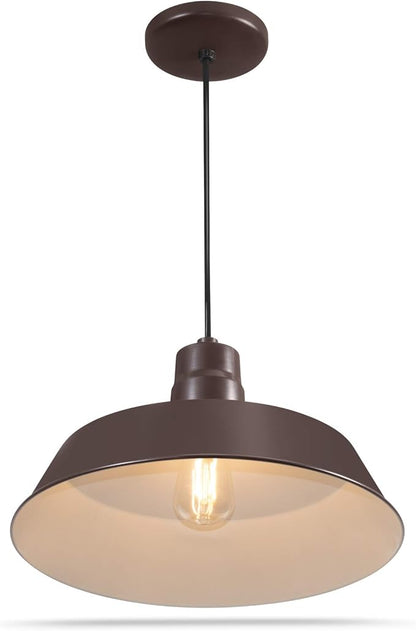 14-inch Architectural Bronze Pendant Barn Light Fixture with 10ft Adjustable Cord, Ceiling-Mounted Vintage Hanging Light Fixture for Indoor Use, 120V Hardwire, E26 Base LED Compatible, UL Listed