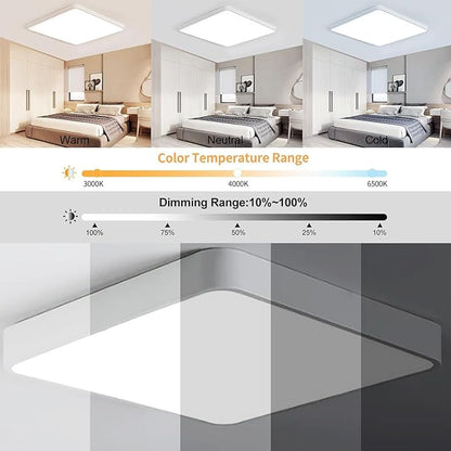 LED Ceiling Light Fixture,24 Inch Modern Square Recessed Ceiling Lights,Dimmable Light 64W Ceiling Lamp White 3000K-6000K Close to Ceiling Lighting Flush Mount Living Room Bedroom