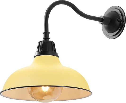 JONATHAN Y 12.25" Matte Yellow/Black 1-Light Farmhouse Industrial Outdoor Sconce, LED Gooseneck Wall Light for Porch, Metal Bowl Shade, Dimmable Vintage Exterior Fixture, LED Bulb Included (JYL7613H)