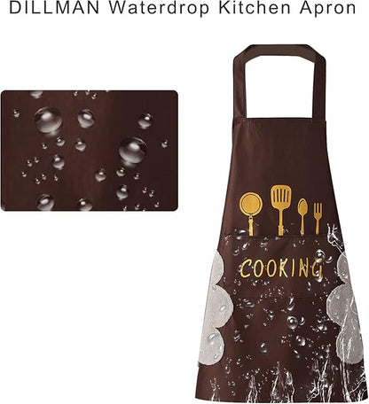 DILLMAN Women Kitchen Apron with Hand Wipe Pockets，Big Pocket,Hand-wiping, Waterproof for Cooking Baking
