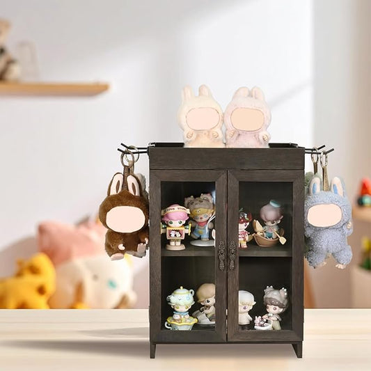 Ikee Design Small Wooden Countertop Storage Cabinet with Adjustable Shelves and Removable Hooks, Perfect for Perfume, Pantry, Essential Oil, 10.4W x 6.1D x 14.4H in, Dark Brown