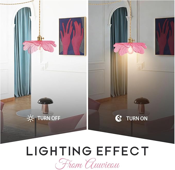 Pink Plug in Glass Pendant Light Mid Century Hanging Lamp Girls Room Plug in Ceiling Hanging Lights with 14.7 ft Long Cord for Living Room Dining Room Bedroom Kitchen Island