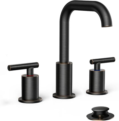FORIOUS Oil Rubbed Bronze Bathroom Sink Faucets 3 Hole, 8 Inch Widespread Bathroom Faucet with Pop Up Drain and cUPC Supply Lines, for Vanity Restroom RV Lavatory