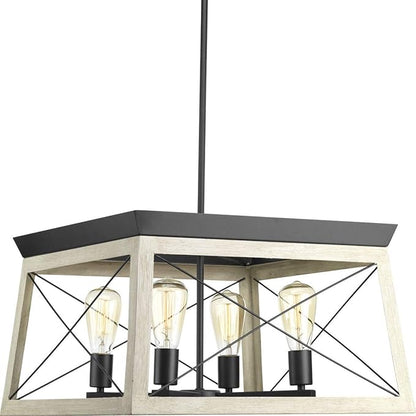 Progress Lighting 4 Light Chandelier, Rustic Farmhouse Style Modern Hanging Light Fixture for Kitchen and Dining Room, Briarwood Collection, Graphite