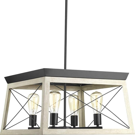 Progress Lighting 4 Light Chandelier, Rustic Farmhouse Style Modern Hanging Light Fixture for Kitchen and Dining Room, Briarwood Collection, Graphite