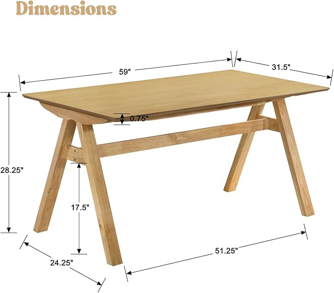 LukeAlon Solid Wood Dining Table 4-6-Seater 59" Large Farmhouse Kitchen Table, Heavy Duty Rustic Style, Natural Wood Dining Room Table for Home, Easy Assembly, Log
