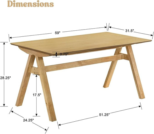 LukeAlon Solid Wood Dining Table 4-6-Seater 59" Large Farmhouse Kitchen Table, Heavy Duty Rustic Style, Natural Wood Dining Room Table for Home, Easy Assembly, Log