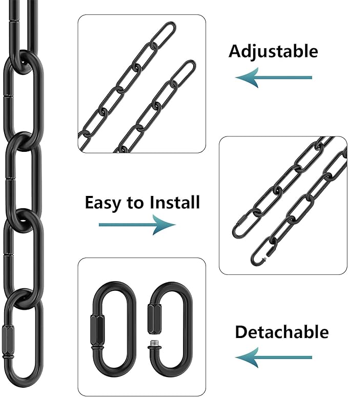 garini 6 Feet Industrial Black Light Fixture Chain, Adjustable Metal Pendant Chandelier Chain Extension with Detachable Link, Maximum Load is 66 Pounds
