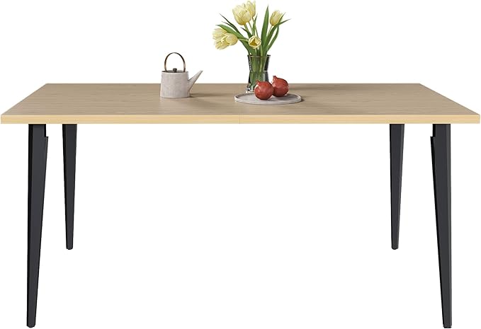 Modern Dining Table for Kitchen with Sturdy Frame Construction, Space Saving Kitchen & Dining Room Furniture, Easy Assembly Rectangular Wooden Tabletop with Rust-Resistant Iron Legs,Table