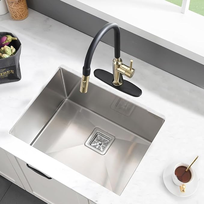 Undermount Laundry Sink, 24 x 19 x 12 Inch 16 Gauge Stainless Steel Deep Single Bowl Undermount Laundry and Utility Sink with Square Drainer