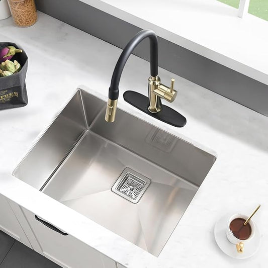 Undermount Laundry Sink, 24 x 19 x 12 Inch 16 Gauge Stainless Steel Deep Single Bowl Undermount Laundry and Utility Sink with Square Drainer