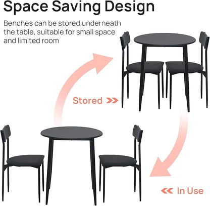 walsport Round Dining Table Set for 2, 3-Piece Wood Tabletop Samill Kitchen Table and Chairs with Strong Metal Frame, Modern Dinette with Chairs for Small Spaces Living Room (Black)