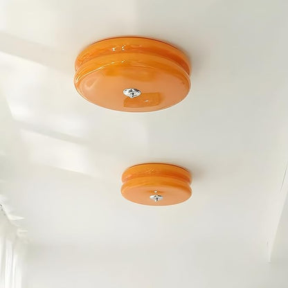 Bofea-Mid Century Modern Orange Glass Flush Mount Ceiling Lamp,Hallway Ceiling Light,Large Round LED Ceiling Light Fixture for Living Room,Bathroom, Bedroom.