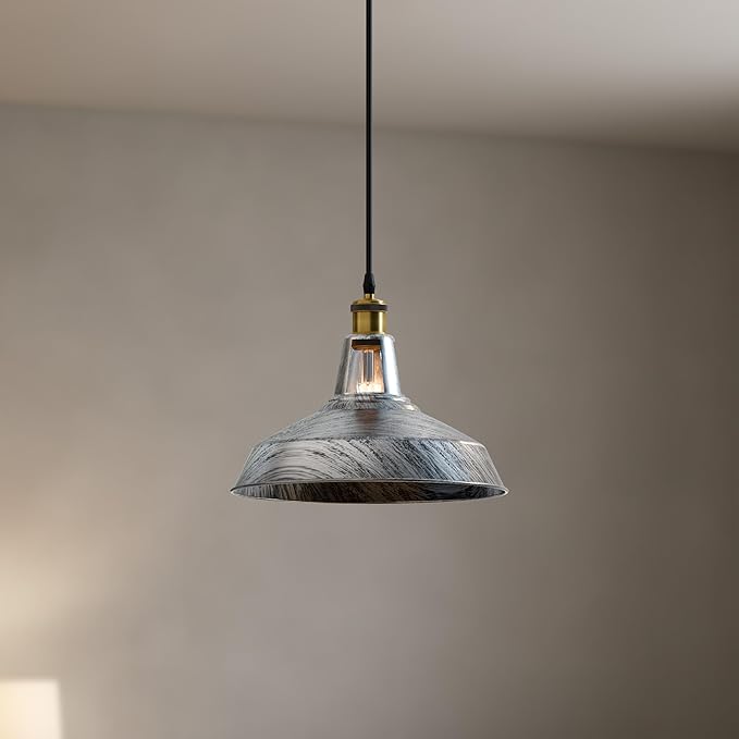 1m Vintage Barn Pendant Lighting with Adjustable Cord Industrial Pendant Light Metal Hanging Lamps for Living Room, Kitchen, Dining Room, Bedroom (Brushed Silver)