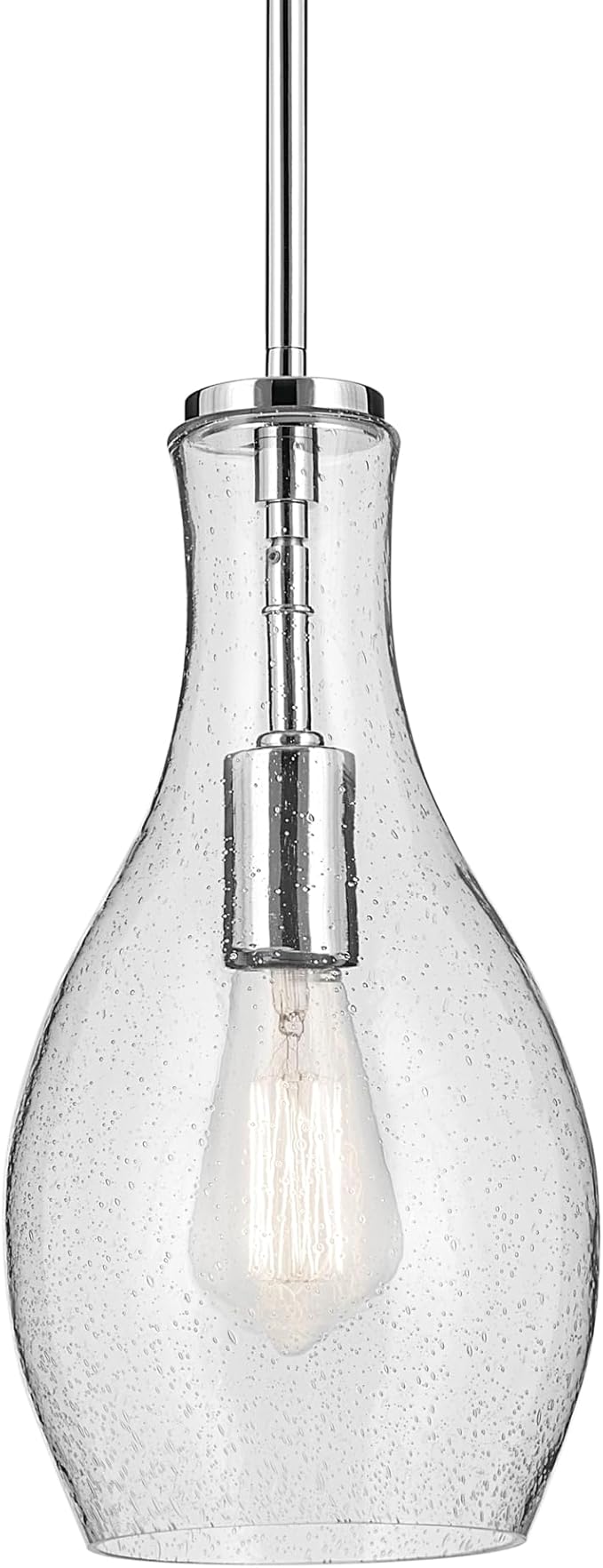 Everly 13.75" 1-Light Bell Pendant with Clear Seeded Glass in Chrome, for a Kitchen Island, Dining Nook, or Home Bar, (13.75" x 7") 42456CHCS